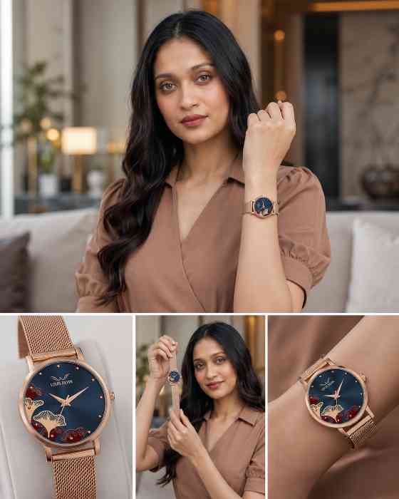  Rose Gold Plated Mesh Chain Analog Wrist Watch for Women